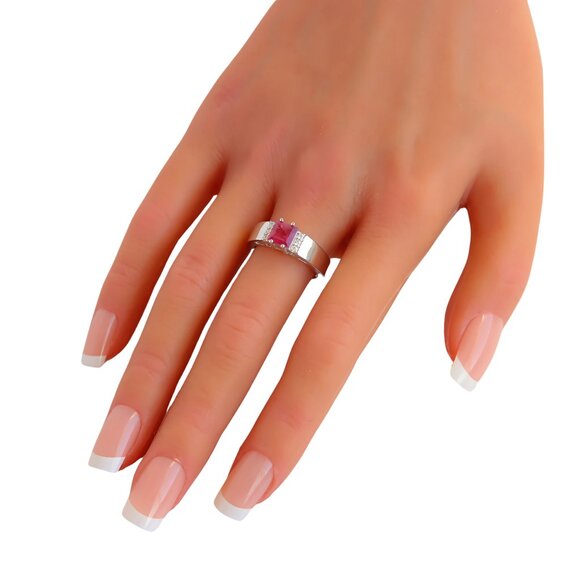 Genuine Pink Tourmaline Ring with CZ in 925 Sterling Silver - Picture 6 of 7